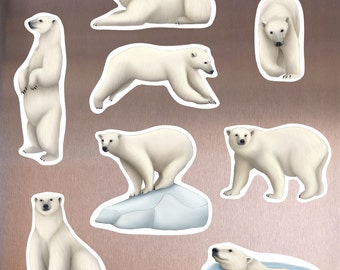 Polar Bear Magnet Set Waterproof Vinyl Animal Magnets for Refrigerator Arctic Wildlife Kitchen Decor Gift for Bear Lover