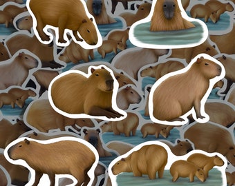Paquete de pegatinas de capibara, calcomanías de roedores sudamericanos, vinilo impermeable, regalo para amantes de la capibara, pegatinas de animales para botellas