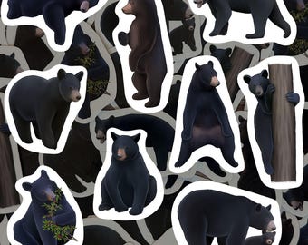 Black Bear Sticker Pack Forest Wildlife Vinyl Decal Woodland Animal Theme  Laptop Water Bottle Gift for Bear Lover Waterproof Stickers Set
