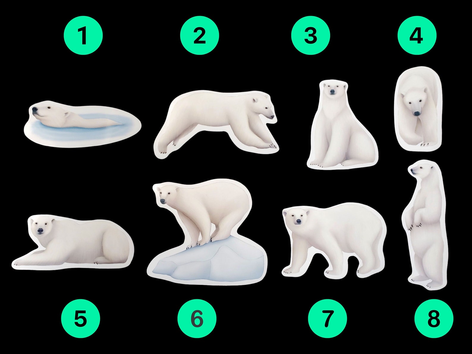 Polar Bear Stickers Animal Sticker Pack 8 Pcs Water Proof | Etsy