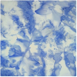 May include: Abstract watercolor painting with a blue and white color scheme. The painting features a swirling, marbled pattern.