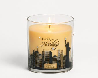 Christmas Soy Candle Gift, 8.5 oz Holiday Candle, Vanilla Bean or Oakmoss Amber, Festive Home Decor