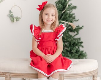 Girls Christmas Dress, Girls Holiday Dress, Children’s Christmas Dress, Children’s Holiday Dress, Christmas Dress Embroidery, Linen Dress