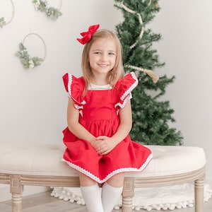 Girls Christmas Dress, Girls Holiday Dress, Childrens Christmas Dress, Childrens Holiday Dress, Christmas Dress Embroidery, Linen Dress image 1