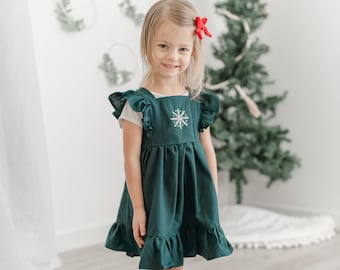 Girls Christmas Dress, Girls Holiday Dress, Children’s Christmas Dress, Children’s Holiday Dress, Christmas Dress Embroidery, Linen Dress