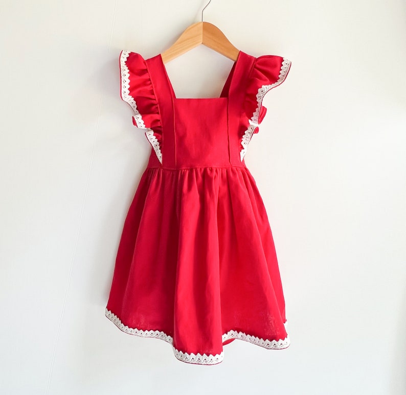 Girls Christmas Dress, Girls Holiday Dress, Childrens Christmas Dress, Childrens Holiday Dress, Christmas Dress Embroidery, Linen Dress image 2