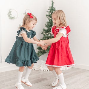 Girls Christmas Dress, Girls Holiday Dress, Childrens Christmas Dress, Childrens Holiday Dress, Christmas Dress Embroidery, Linen Dress image 4
