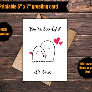 Carte de voeux vierge imprimable, carte vierge « You're boo-tiful », téléchargement immédiat, carte d'amour d'Halloween, imprimable
