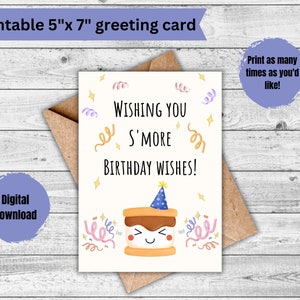 S’more Birthday Wishes Card – Cute Printable Gift, Digital Birthday Card, Blank Inside, Instant Download PDF – Send a Smile, Send a Gift