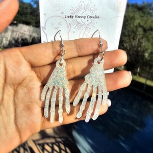 Skeleton Hand | Halloween | Sparkle | Glitter | Spooky| Resin | Earrings