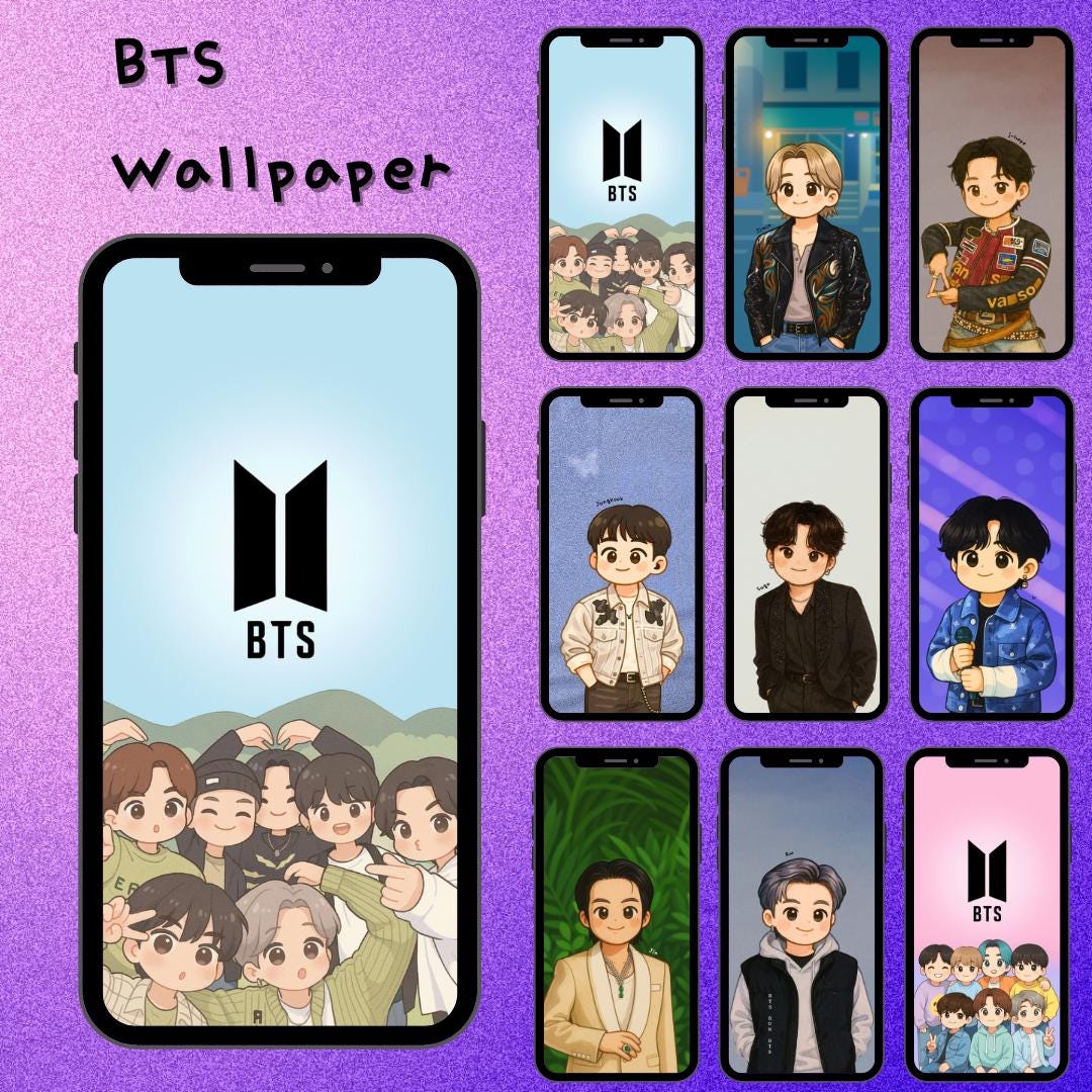 BTS Chibi Phone Wallpaper | Kpop Cartoon Lockscreen | Cute BTS Fanart ...