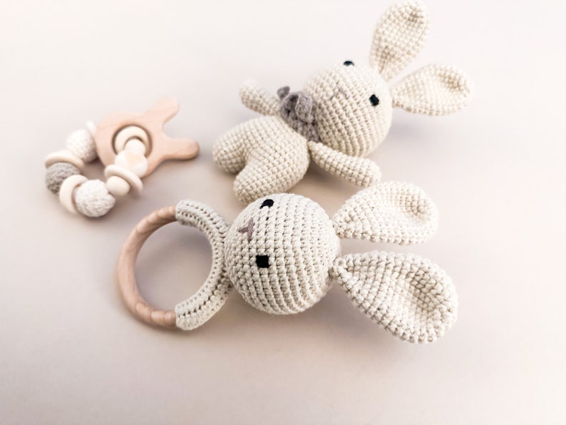 Personalised Baby Crochet Rattle Gift Set, New Baby Gift, Baby Shower Gifts, Christening Gifts, Keepsake Box, Unisex Baby Gift, Eco-Friendly image 2