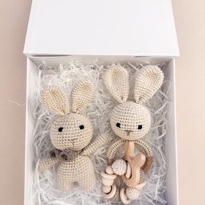 Personalised Baby Crochet Rattle Gift Set, New Baby Gift, Baby Shower Gifts, Christening Gifts, Keepsake Box, Unisex Baby Gift, Eco-Friendly image 7