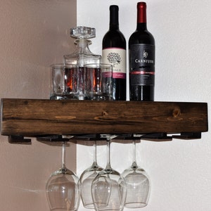 Premium Corner Floating Wine Shelf, Rustic Wood Wine Rack, Corner Wine Rack, Hanging Wine Rack, Corner Shelf, Home Decor, Wall hanging shelf