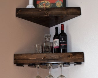 Wall Mounted Bar Storage Antique White Barnwood SDI Designs Wine Glass Rack Rustic Floating Shelf 