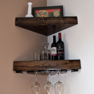 Premium Corner Floating Wine Shelf, Hanging Wine Rack, Wooden Wine Rack, Corner Floating Shelf, Hanging Wine Glass Organizer