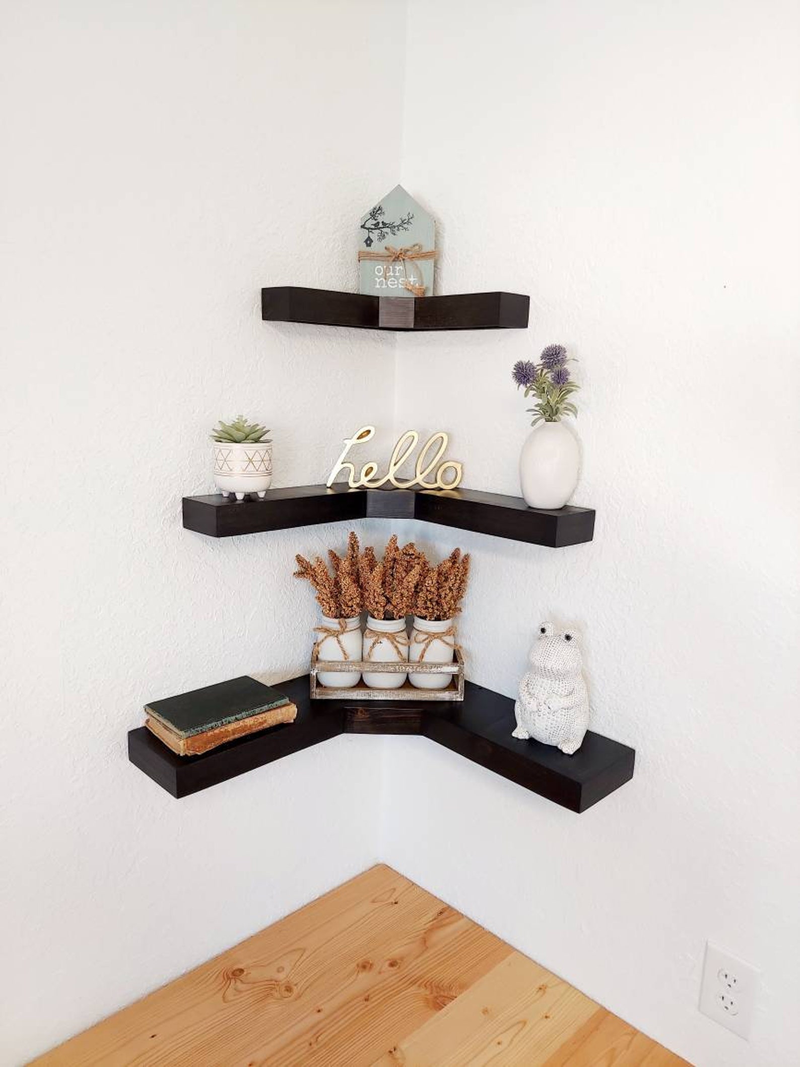 Rustic Wooden Corner Shelves Corner Floating Shelves Etsy