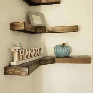 Rustic Wooden Corner Shelves, Corner Floating Shelves, Floating Shelf, Farmhouse Corner Shelf, Wooden Corner Shelf, Shelving Units image 3