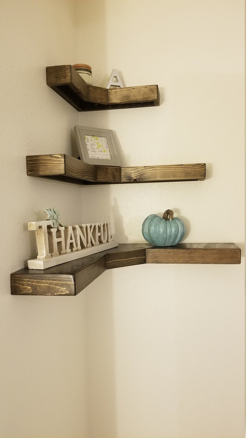 Rustic Wooden Corner Shelves, Corner Floating Shelves, Floating Shelf, Farmhouse Corner Shelf, Wooden Corner Shelf, Shelving Units image 3