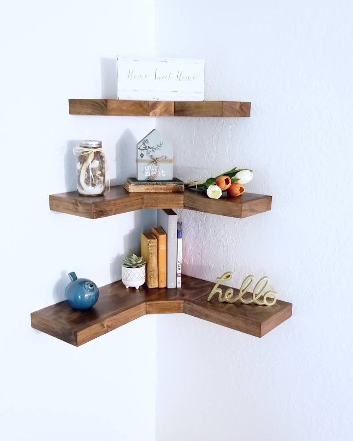 Deep Rustic Wooden Corner Shelves Corner Floating Shelves Etsy