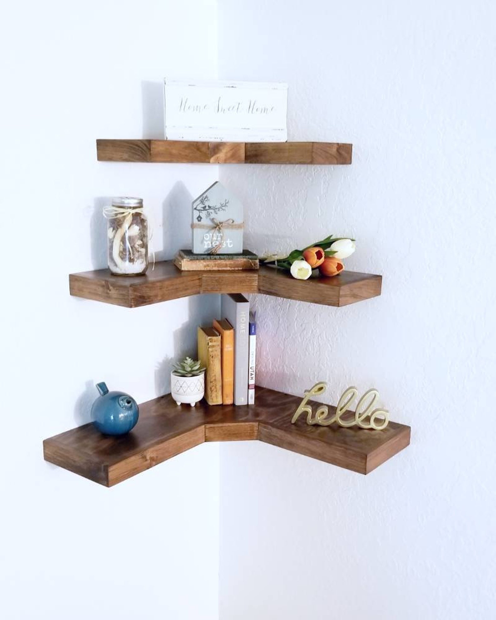 Deep Rustic Wooden Corner Shelves Corner Floating Shelves Etsy