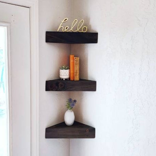 Small Corner Floating Shelf Wooden Corner Shelf Corner Etsy