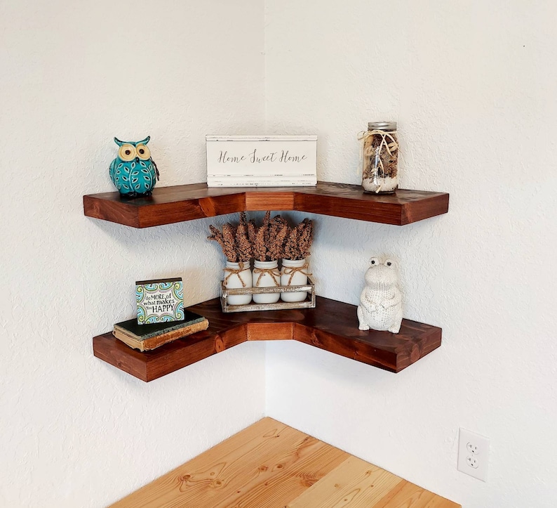 Deep Rustic Wooden Corner Shelves Corner Floating Shelves Etsy