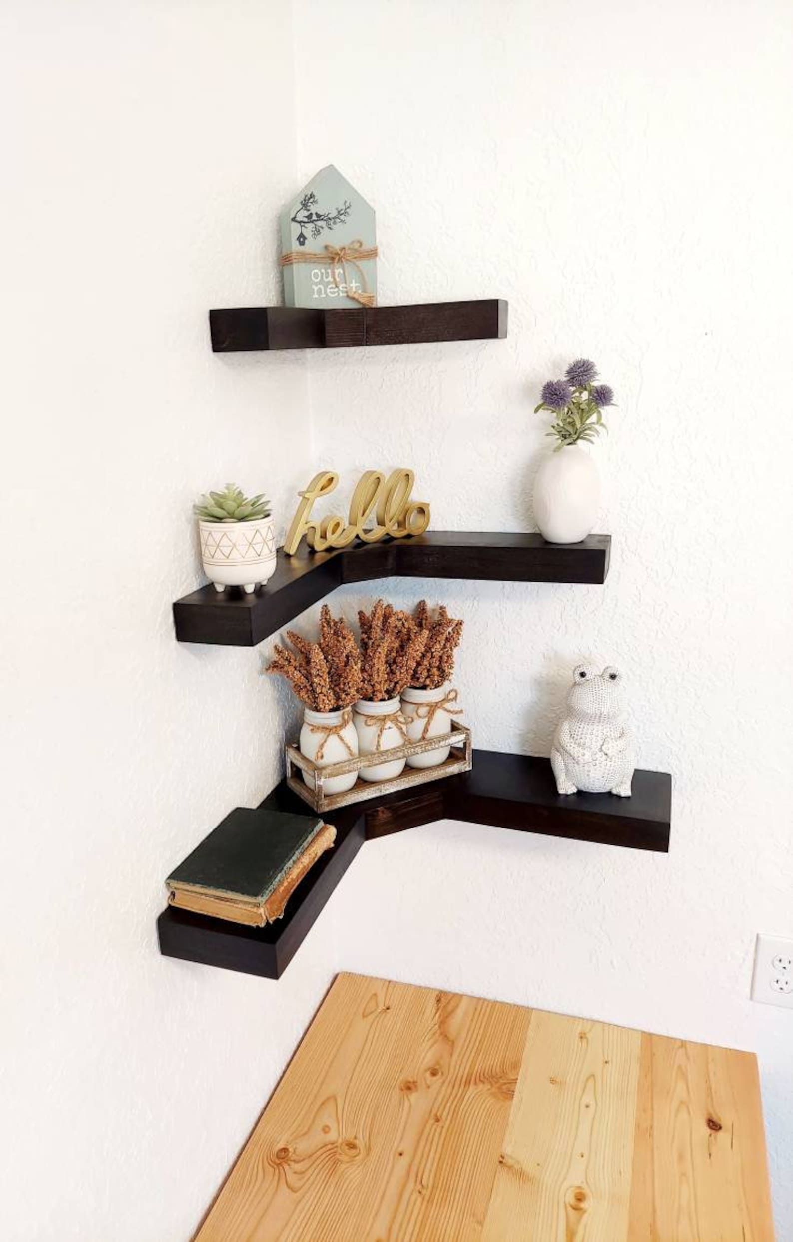 Rustic Wooden Corner Shelves Corner Floating Shelves Etsy