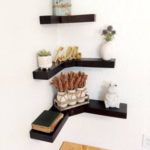 Rustic Wooden Corner Shelves, Corner Floating Shelves, Floating Shelf, Farmhouse Corner Shelf, Wooden Corner Shelf, Shelving Units image 5