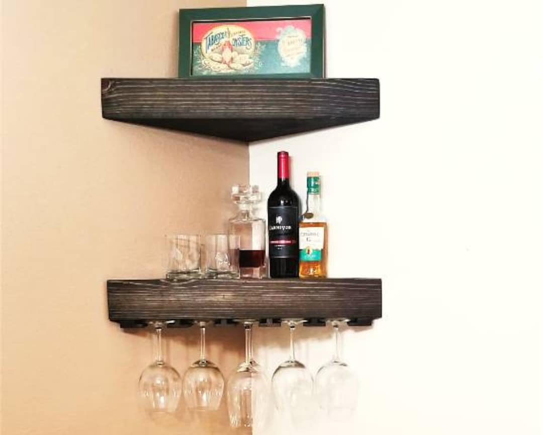 Standard Floating Wine Shelf Set, Hanging Wine Rack, Wooden Wine