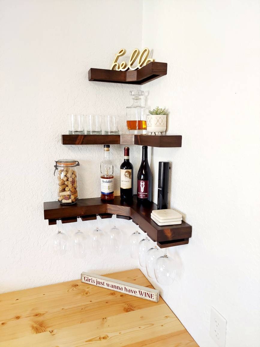 Corner Shelf, Corner Wine Rack with Glass Holder, 5 Tier Corner