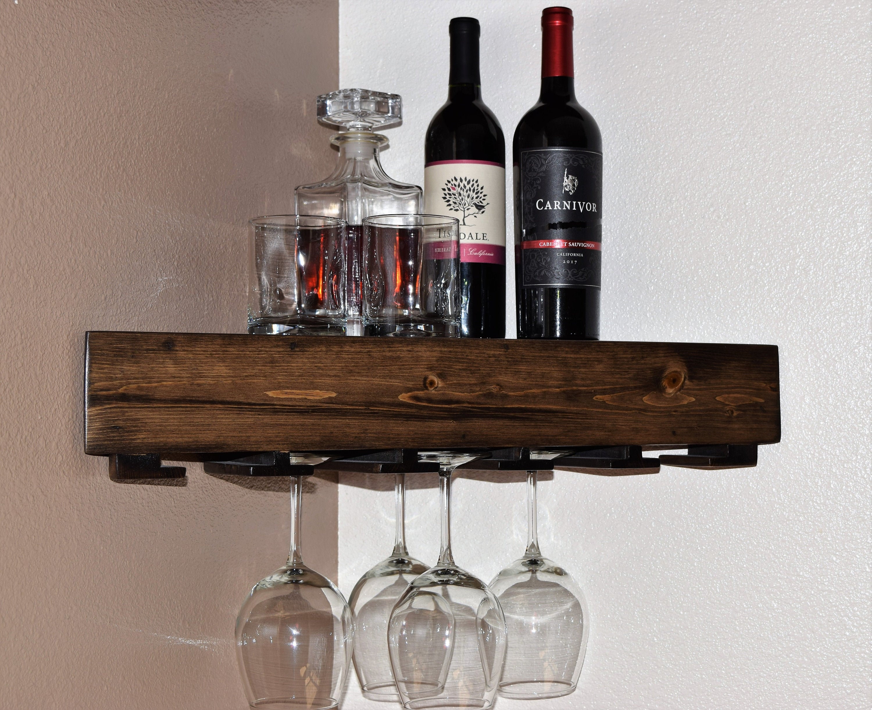 Premium Corner Floating Wine Shelf Rustic Wood Wine Rack Etsy