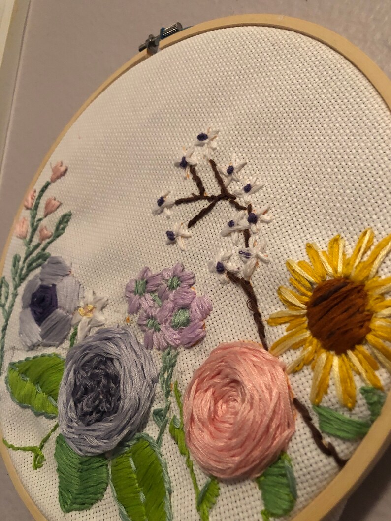 Floral Hand Embroidery Art Piece Etsy