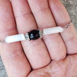 Black Onyx and Selenite Necklace - Black Onyx Necklace - Selenite Necklace - Black Onyx Jewelry - Selenite Jewelry