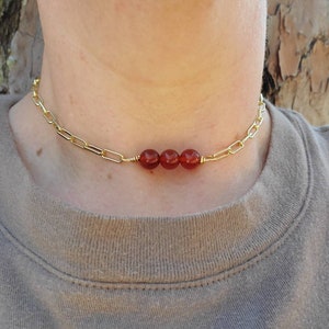 Carnelian Choker - 14K Gold Choker - Carnelian Gold Necklace - Adjustable Choker - Trending Choker - Gold Chain Choker- Carnelian