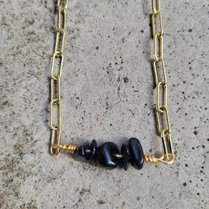 Black Obsidian Choker - 14K Gold Choker - Black Obsidian Gold Necklace - Adjustable Choker - Trending Choker - Gold Chain Choker- Obsidian