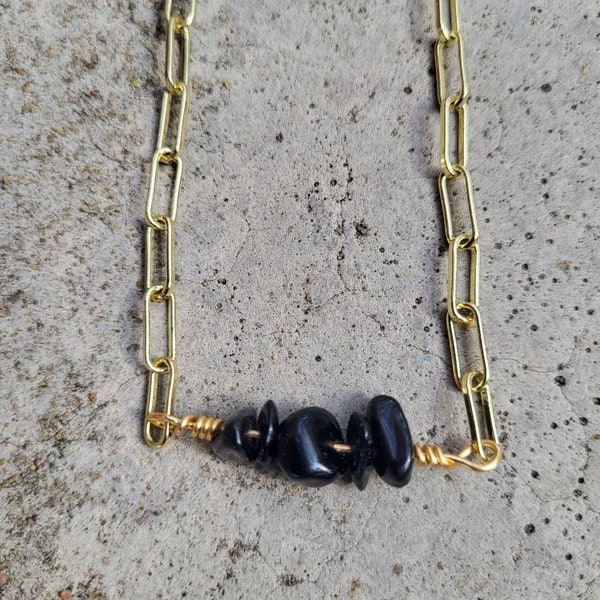 Black Obsidian Choker - 14K Gold Choker - Black Obsidian Gold Necklace - Adjustable Choker - Trending Choker - Gold Chain Choker- Obsidian