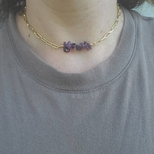 Amethyst Choker - 14K Gold Choker - Amethyst Gold Necklace - Adjustable Choker - Trending Choker - Gold Chain Choker- Amethyst