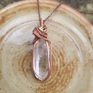 Clear Quartz Crystal Wire Wrapped Pendant Copper Necklace with Free Shipping