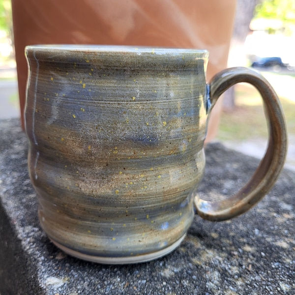 Handmade Green Mug - Green Mug - Green Coffee Cup - Light Blue and Orange Mug - Abstract Mug - Bubble Coffee Cup