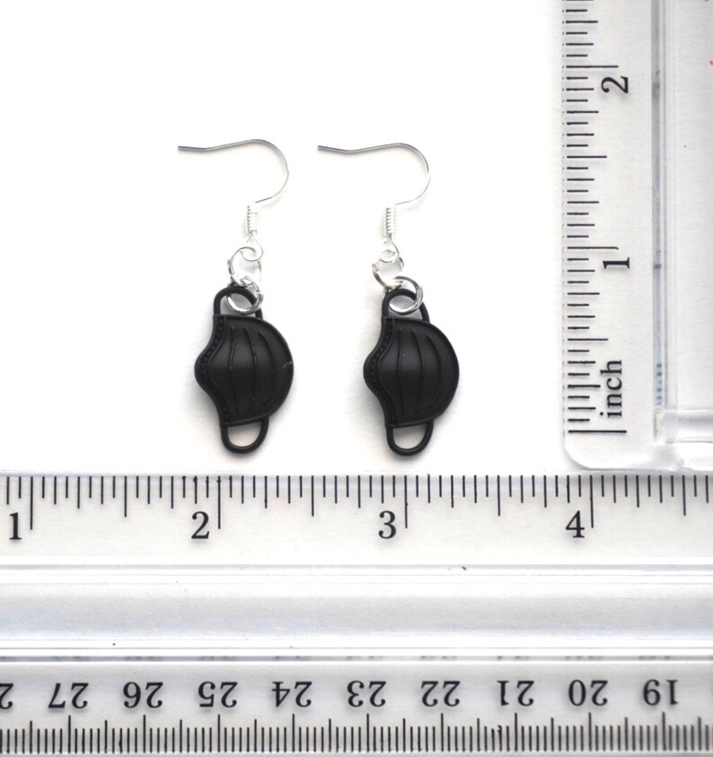 Black Face Mask Hook Earrings Metal Doctor Trendy Essential Worker Clip On or Post upon request Nurse