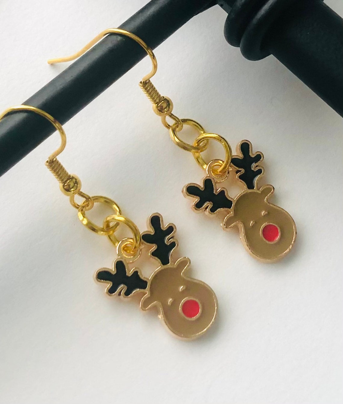 Reindeer Rudolph Deer Hook Earrings Metal Epoxy Resin | Etsy