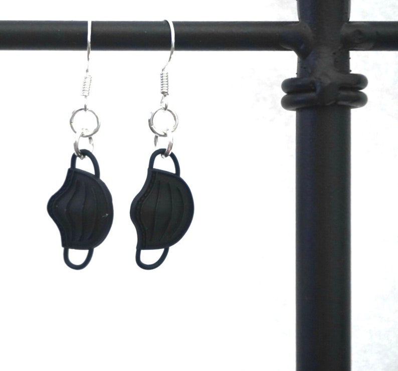 Black Face Mask Hook Earrings Metal Doctor Trendy Essential Worker Clip On or Post upon request Nurse
