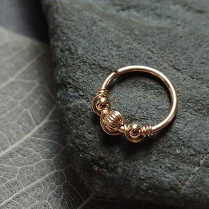 Nose Ring with Textured Bead, Continuous Piercing Ring for Helix, Conch, Nipple or Nostril