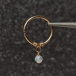 Moonstone Helix Ring, Gemstone Charm Handmade Cartilage Jewelry in 14k Gold Filled