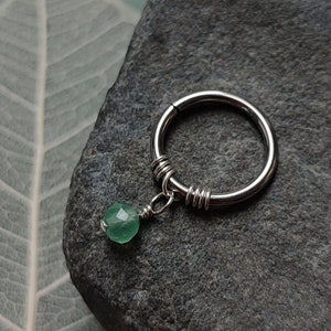 Green Aventurine Charm Helix Hoop, Gemstone Bead Handmade Piercing Jewelry, Sterling Silver or Surgical Steel Boho Hippie Hoop