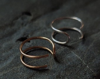 Nep dubbele neus ring, 14k goud gevuld of sterling zilver faux neus piercing manchet, sierlijke geen piercing sieraden