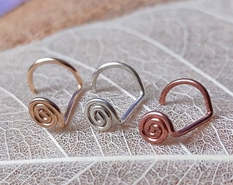 Spiral Nose Stud, Sterling Silver or Copper Swirl Nostril Piercing, Handmade Unique Bohemian Body Jewelry
