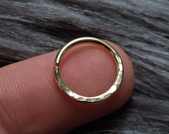 16g Hammered Gold Filled Septum Ring or Cartilage, Daith or Helix Piercing Hoop, Unique Handmade Body Jewelry
