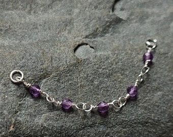 Amethyst Nose Piercing Chain, Handmade from 925 Sterling Silver and Purple Gemstones, Alternative Industrial Jewelry